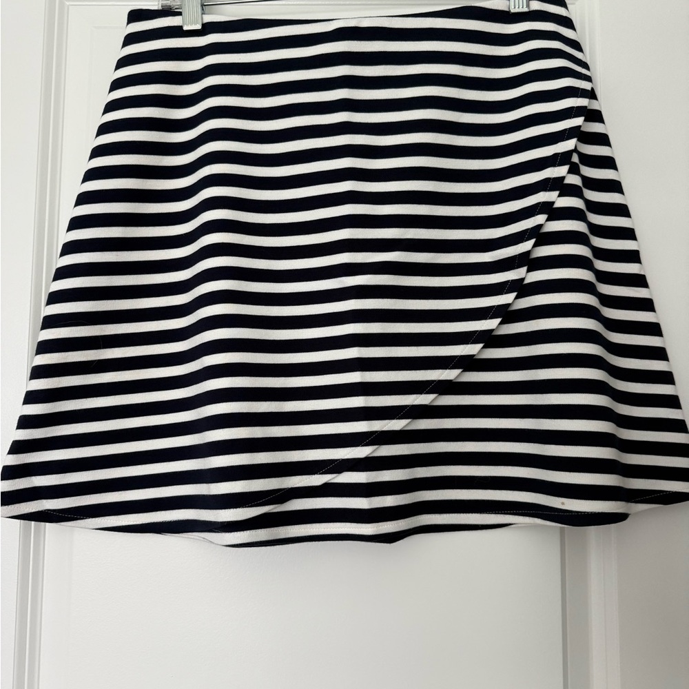 LOFT Black and White Striped A-Line Skirt